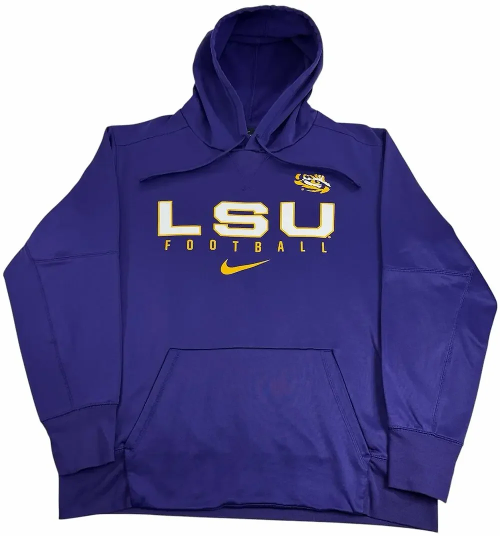 Nike LSU Wildcats Football Center Swoosh Hoodie Mens XL DriFit Purple Sweatshirt